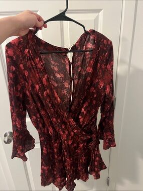 Red Floral Wrap Romper